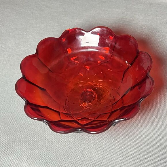 Vintage Amber is Footed Compote Scalloped Edge Red/Orange-UV - Picture 6 of 16